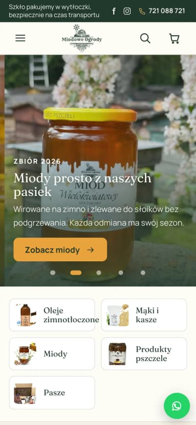 Strona główna sklepu Miodowe Ogrody na telefonie