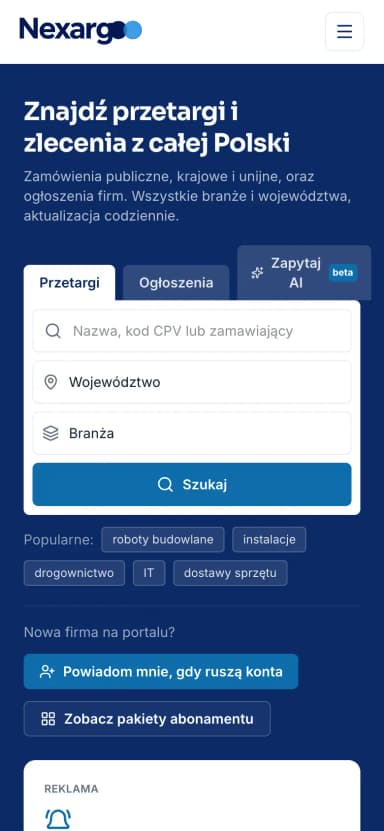 Strona główna portalu Nexargoo na telefonie